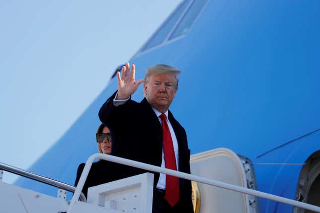 U.S. President Donald Trump and First Lady Melania Trump board Air Force One as they depart Washington for India from Joint Base Andrews in Maryland, U.S., February 23, 2020. REUTERS/Alexander Drago – RC2F6F9RWF5O