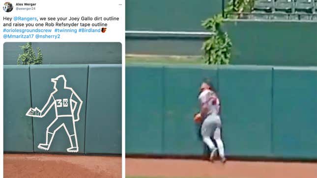 Rob Refsnyder survived this encounter with an outfield wall, barely.