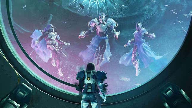 A Destiny 2 Guardian looks out at the armor sets locked behind the Eververse. 