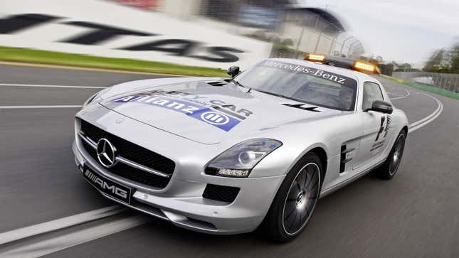 A photo of a silver Mercedes-Benz AMG GT safety car used in F1. 