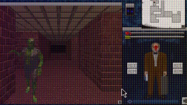 A screenshot shows a 2D monster attacking a player in a brick hallway. 