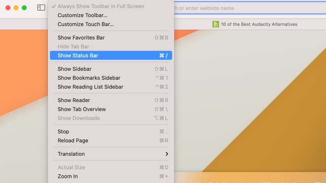Reveal the Status Bar in Safari on Mac.