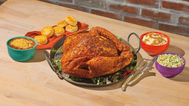 Popeyes Cajun Turkey surrounded by sides