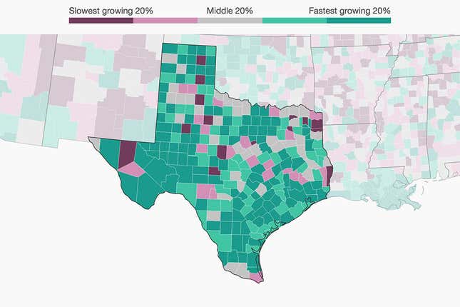 Income growth in Texas counties