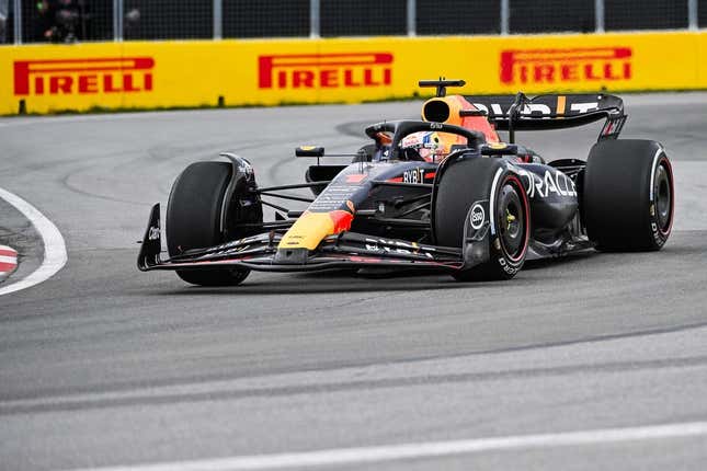 Jun 18, 2023; Montreal, Quebec, CAN; Red Bull Racing driver Max Verstappen (NED) races during the Canadian Grand Prix at Circuit Gilles Villeneuve.