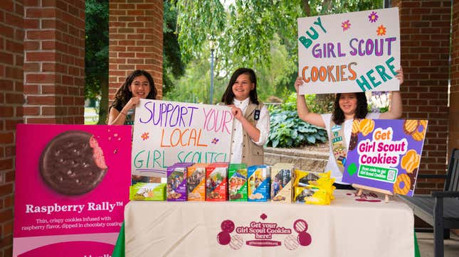 Girl Scout cookie sales table