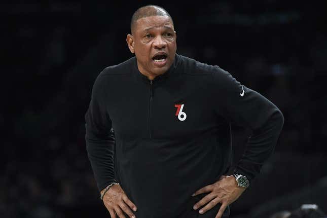 May 9, 2023; Boston, Massachusetts, USA; Philadelphia 76ers head coach Doc Rivers in the second half during game five of the 2023 NBA playoffs against the Boston Celtics at TD Garden.