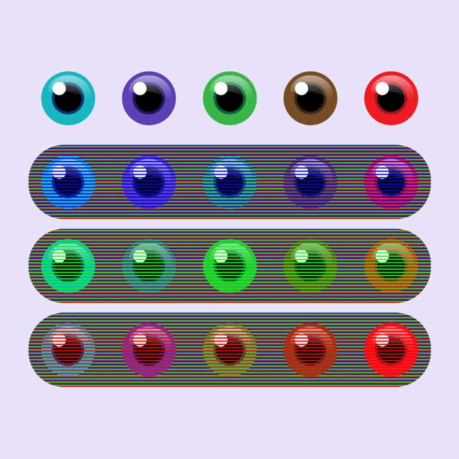 Imagen para el artículo titulado ¿Cuántos ojos de diferentes colores hay en esta ilusión? Son menos de los que crees