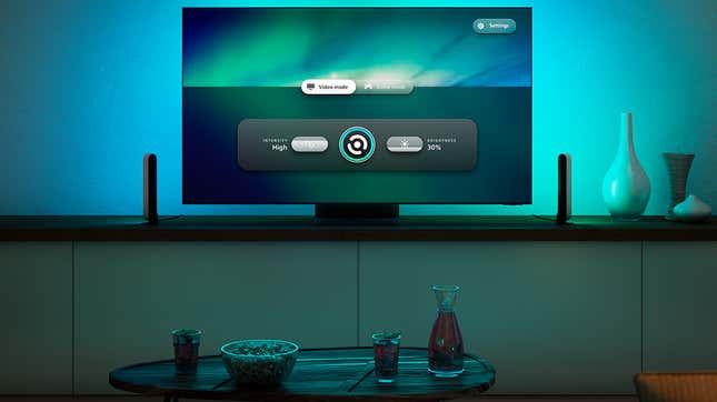 A photo of the Philips Hue app on a Samsung TV 