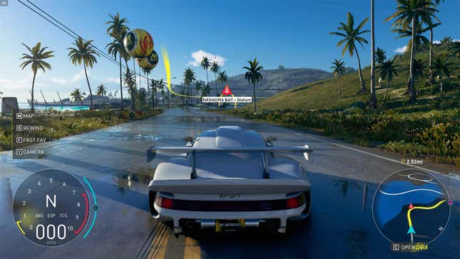 A screenshot of gameplay in The Crew Motorfest showcasing a Porsche 911 GT1 (993) stationary.