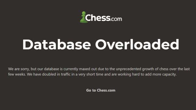 A screenshot of the error message on Chess.com's landing page.