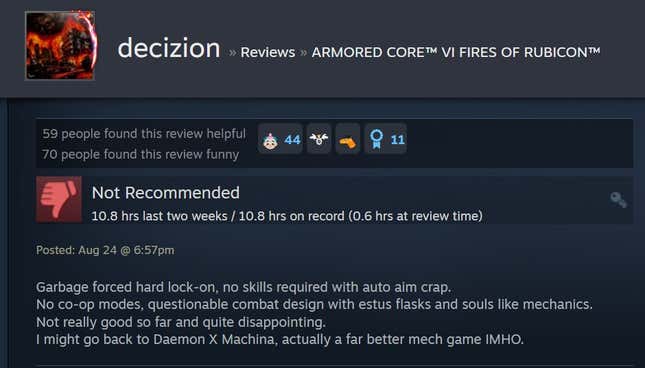 Image for article titled Armored Core VI, As Told By Steam Reviews