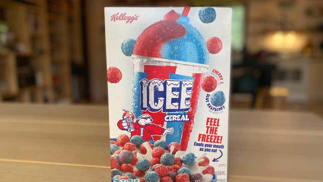 A box of Icee Cereal sits on a table