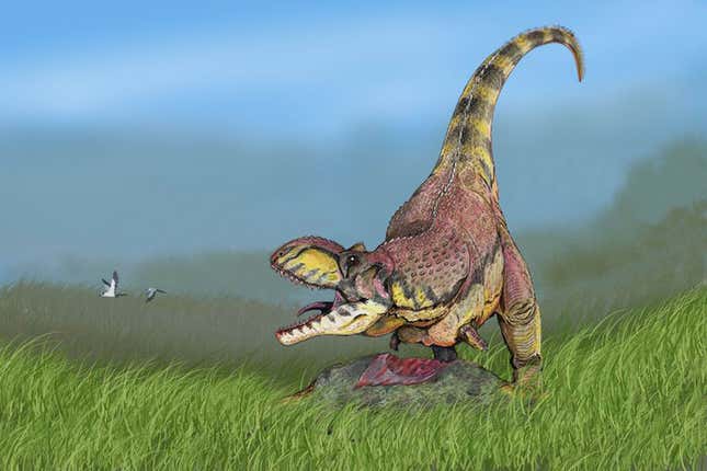 Restoration of Rajasaurus with prey.