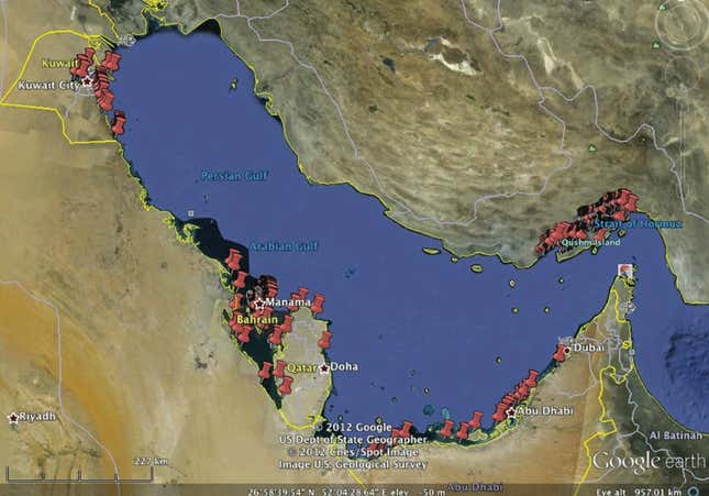 Locations of Persian Gulf weirs.