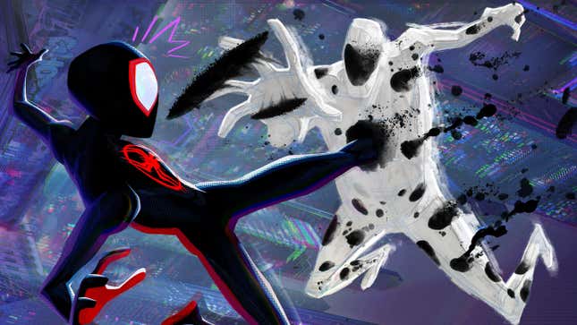 Spider-Man: Across the Spider-Verse'de Spider-Man Spot ile savaşıyor.