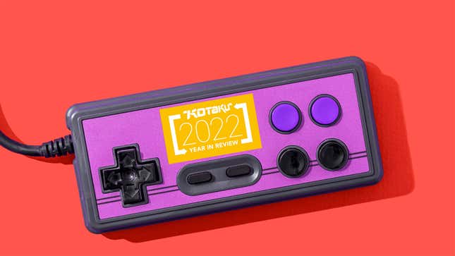 A purple retro-style controller sits against a red background.