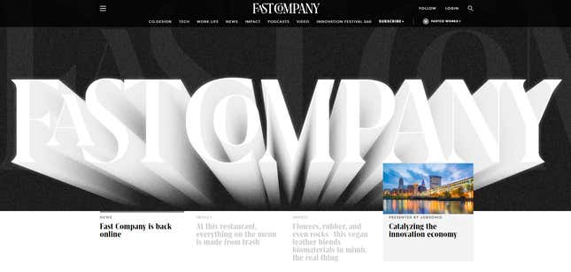 Screenshot of Fast Company's homepage
