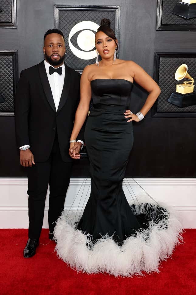 LOS ANGELES, CALIFORNIA - FEBRUARY 05: Yo Gotti and Angela Simmons attend the 65th GRAMMY Awards on February 05, 2023 in Los Angeles, California.