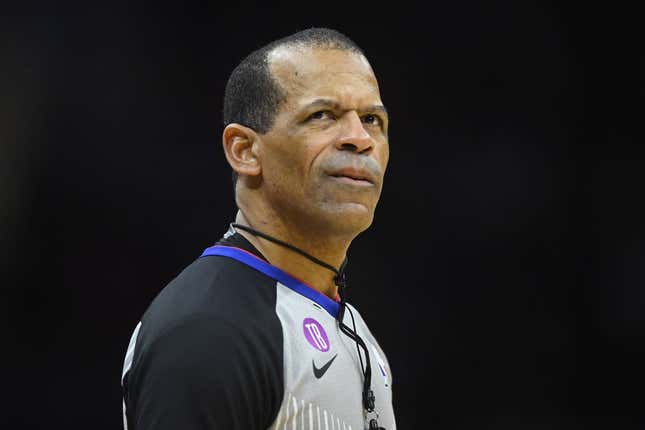 Feb 8, 2023; Cleveland, Ohio, USA; NBA referee Eric Lewis (42) stands on the court in the third quarter of a game between the Cleveland Cavaliers and the Detroit Pistons at Rocket Mortgage FieldHouse.