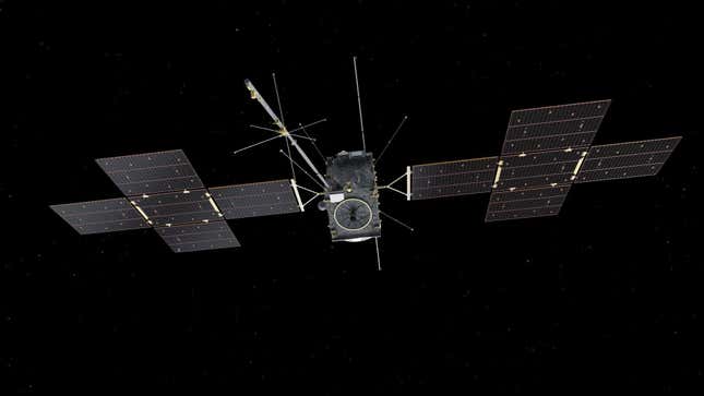 An illustration of the JUICE spacecraft in space. 