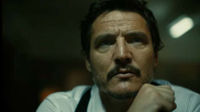 Pedro Pascal stares inquisitively in a screenshot for the Merge Mansion ad