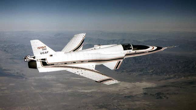The Grumman X-29 is recognizable for its swept-wing configuration.