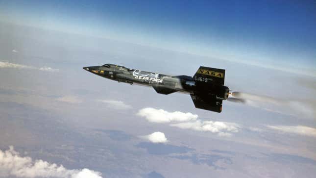 The X-15 was a rocket-powered plane. Here it is flying.