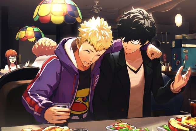 Ryuji and Joker at dinner in Persona 5