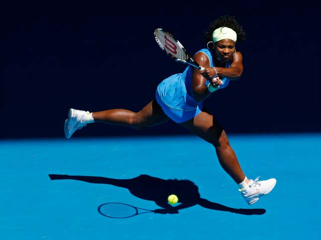Serena Williams of the U.S. returns to Belarus' Victoria Azarenka during their match at the Australian Open tennis tournament in Melbourne January 26, 2009.