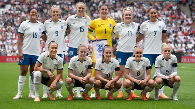 Members of the England team before an international friendly with Portugal in July.