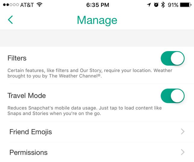 Image for article titled You might want to turn on this setting in Snapchat if you don’t have unlimited data