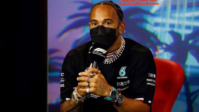 Image for article titled Lewis Hamilton Protests F1&#39;s Jewelry Crackdown By Wearing All the Jewelry (Updated)