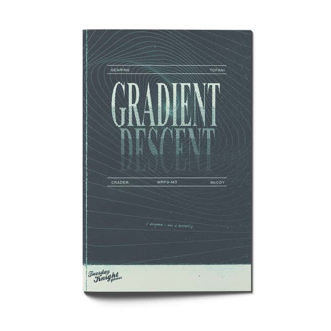 The cover of Gradient Descent, showing pixelated lines and blue-black background