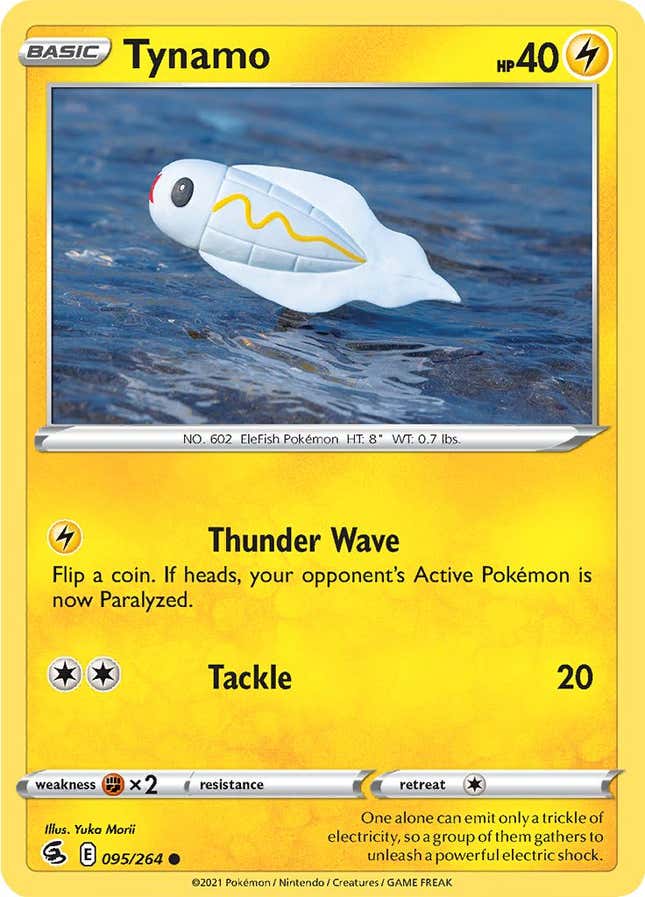 A Tynamo Pokemon card.