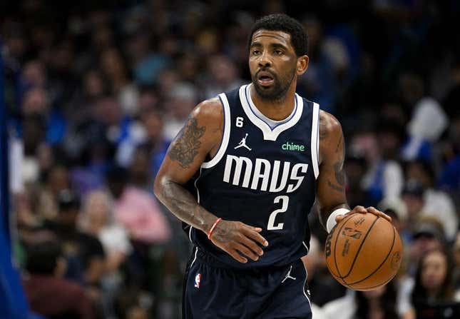 Mar 5, 2023; Dallas, Texas, USA; Dallas Mavericks guard Kyrie Irving (2) in action during the game between the Dallas Mavericks and the Phoenix Suns at the American Airlines Center.