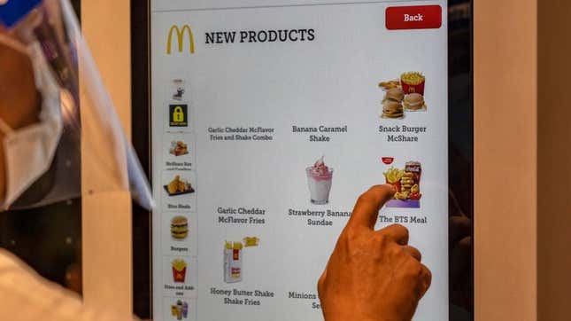 Customer places order for the McDonald's BTS Meal at ordering kiosk