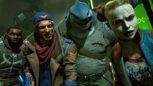 Four Suicide Squad members look forward in confusion.