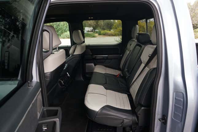The rear seats of the 2023 Ford F-150 Lightning.