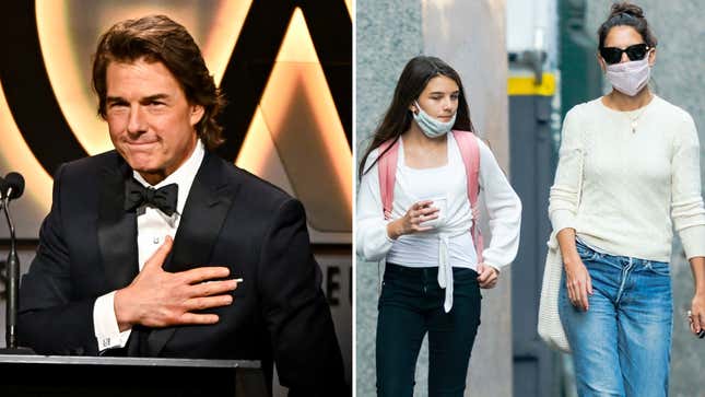 Tom Cruise at the Annual Producers Guild Awards in February (left); Suri Cruise and Katie Holmes in 2020 (right).