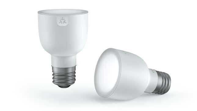 A photo of two smart bulbs with the Matter logo emblazoned on them