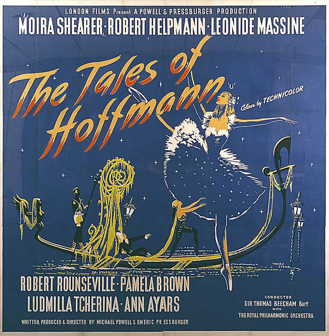 British six-sheet poster for The Tales of Hoffmann, directed by Michael Powell and Emeric Pressburger, Great Britain, 1951. Poster design by Marc Stone, c. 1950.