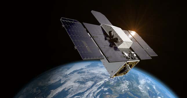 Rendering of the Planet Labs Tanager hyperspectral satellite. 