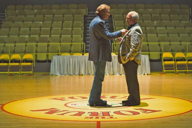 John Reilly as Jerry Buss and Michael Chiklis as Red Auerbach in Winning Time.