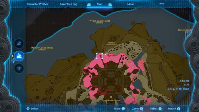 The Tears of the Kingdom map shows the location of Hyrule Castle's docks.