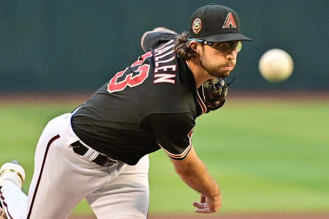 May 8, 2023; Phoenix, Arizona, USA;  Arizona Diamondbacks starting pitcher Zac Gallen (23) throws in the first inning against the Miami Marlins at Chase Field.