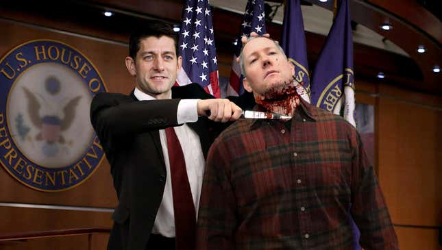 Image for article titled Paul Ryan Slits Auto Mechanic’s Throat To Kick Off GOP Purge Of Working Class