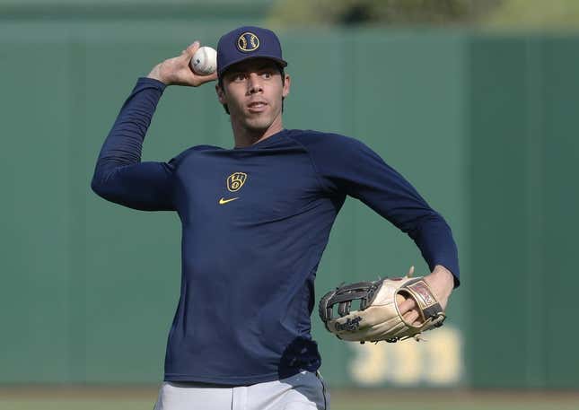 Sep 5, 2023; Pittsburgh, Pennsylvania, USA; Milwaukee Brewers left fielder Christian Yelich (22) warms up before the game against the Pittsburgh Pirates at PNC Park.