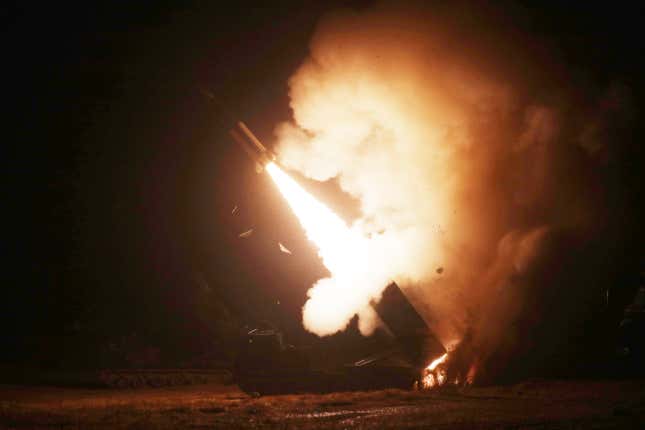 In this handout image released by the South Korean Defense Ministry, an  Army Tactical Missile System (ATACMS) is fired during a joint training  between the United States and South Korea, on October 05, 2022 at an  undisclosed location. The South Korean and U.S. militaries fired a  volley of missiles into the sea in response to North Korea firing a  ballistic missile over Japan.