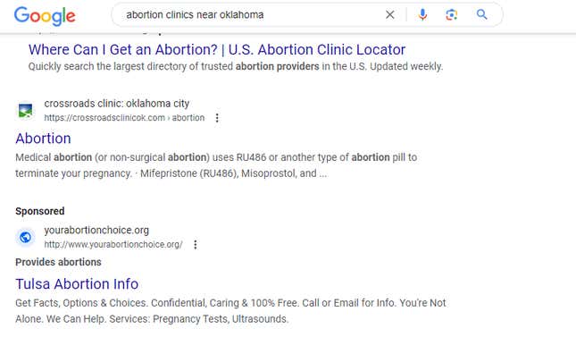screenshot of Google search results